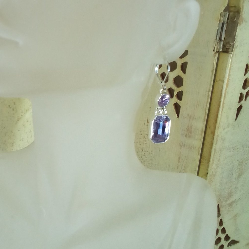 Amethyst & Silver tone Earrings by Joan Rivers